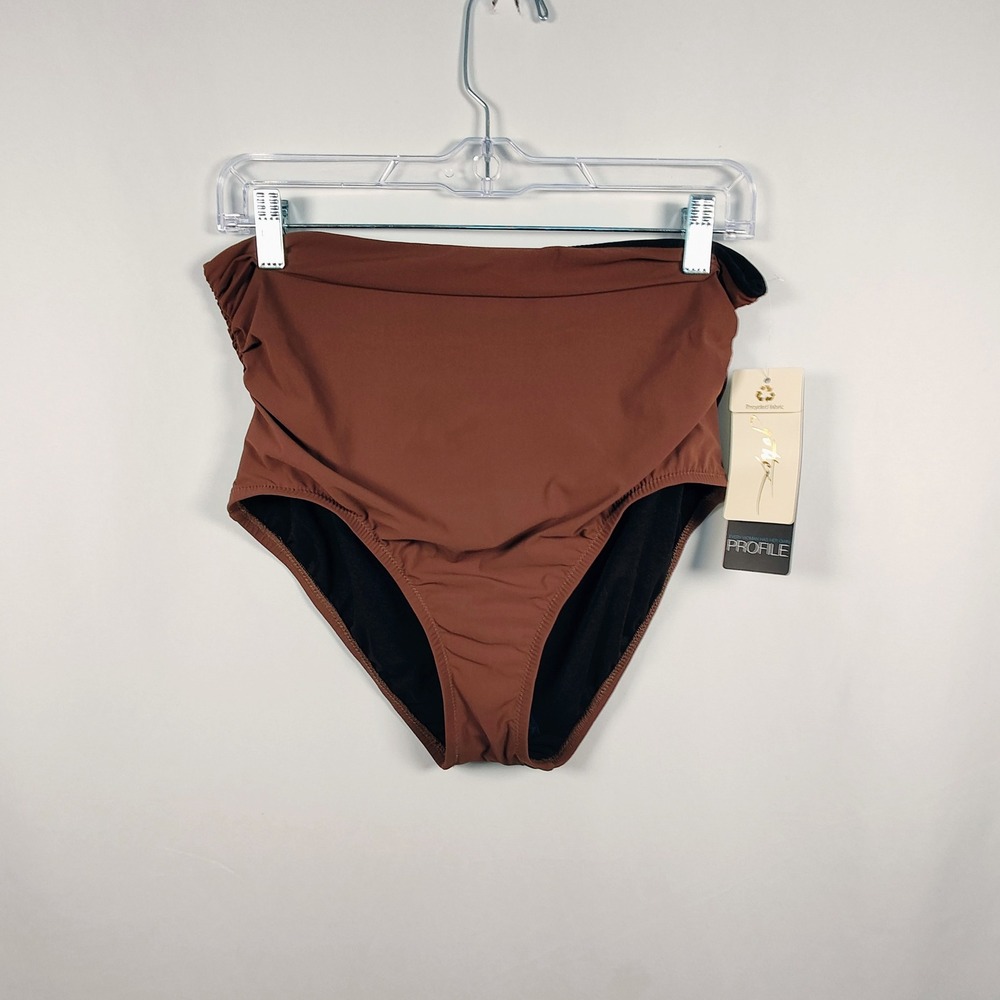Profile by Gottex Women's Size 14 Dark Brown High Waist Bikini Bottom NWT